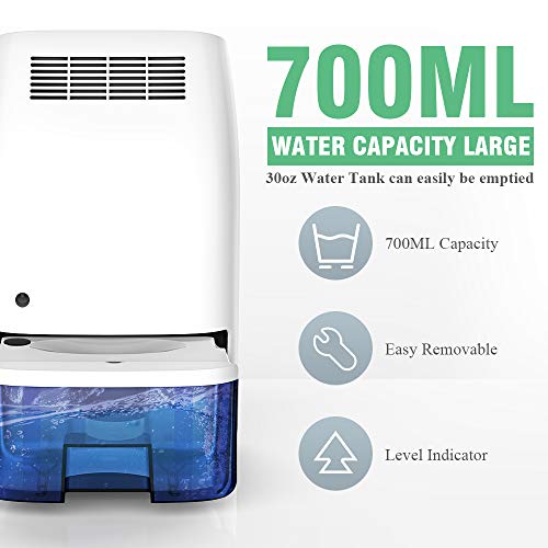 Afloia Electric Home Dehumidifier, Portable Dehumidifier for Home Bedroom 700ml (24fl.oz) Deshumidificador,Quiet Room Small Dehumidifiers for Home Bathroom Bedroom Dorm Room Baby Room RV Crawl - Thumbnail 2