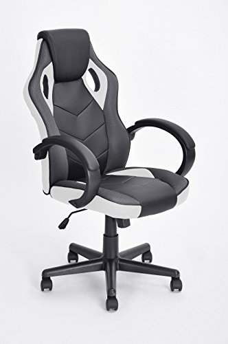 Executive Racing Style Office Chair PU Leather Swivel Computer Desk Seat High-Back Gaming Chair in Black and White