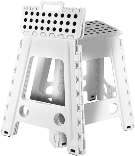 CENXI Folding Step Stool, Heavy Duty Plastic Foldable Step Stool Lightweight Foot Stool with Portable Handle, Compact Plastic Foldable Step Stool for Bathroom,Bedroom, Kitchen