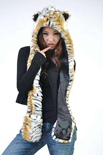 Tiger full animal hood hoodie hat faux fur 3 in 1 funct…