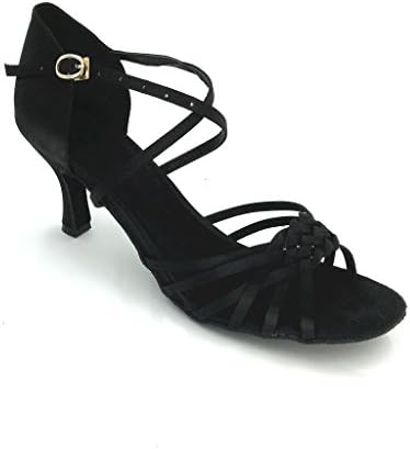 CXS Ladies Open toe Party Wedding Heels Ballroom Dance Shoes for Salsa Tango and Practice, 2.75" Heel,Black Satin,7.5 B(M) US