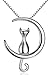 ANEWISH Fine Jewelry Moon cat Pendant Necklace S925 Sterling Silver perfect Gift for Fashion Women Girl