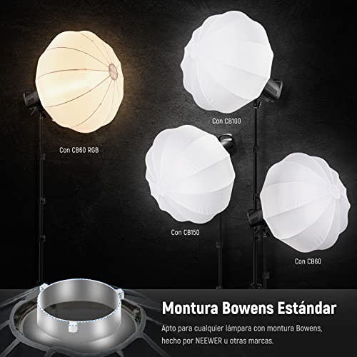 NEEWER 26"/65cm Softbox Linterna con Liberación Rápida Un Paso,Difusor Luz 360° con Faldón,Montura Bowens para CB60 CB100 CB150 Luces Video, Compatible con Aputure 600d Amaran 60x Godox SL60W,NS90L