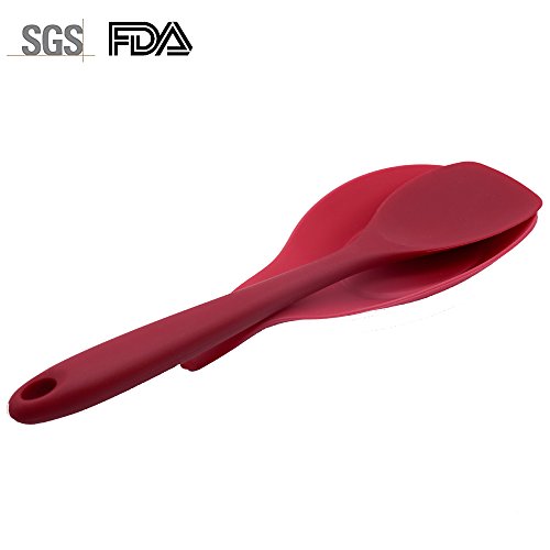 FAMCÜTE Premium Silicone Spoonula + Silicone Spoon Rest/Cooking Shovel/Spatula Spoon with Hygienic Solid Coating (Red) - Thumbnail 5