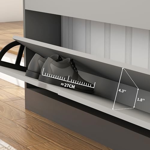 RWDKDTX Zapatera, Mueble Organizador de Zapatos Madera para 3 Cajones Abatibles, Zapateras Modernas 15 Pares Cerradas, Vertical Zapatero para Entrada de Casa, Recibidor,100 * 17 * 115CM, Gris