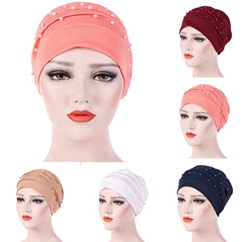 Nacome Women Cancer Chemo Ruffle Hat Beanie Scarf Turban Head Wrap Bead Cap (Khaki) - Thumbnail 4