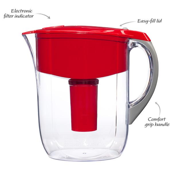 Brita Grand Water Filter Pitcher, Red, 10 Cup Kitchen & Dining