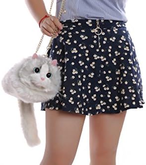 Pride Panda Super Cute Girl's Soft Faux Fur Plush Lifelike Kitty Cat Shoulder Handbag