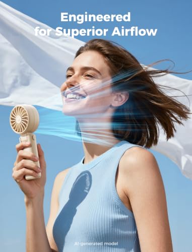 Aecooly Mighty Portable Handheld Fan, 3-in-1 Powerful Hand Fan Rechargeable [20H Max Cooling Time], 5-Speed Digital Display, Mini Personal Hand Held Fan for Summer, Travel, Gifts for Women - Beige