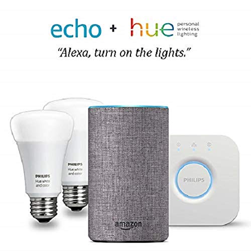 Echo (2nd Gen) - Heather Gray with Philips Hue White and Color Smart Light Bulb Starter Kit