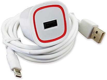 New Fast Rapid Wall Charger for Apple iPhone X 8+ 8 7 7 Plus 6 6S 6+ 6S+ SE - 5 Foot 8 Pin Cable 5v / 2.4 Amp - White Red LED