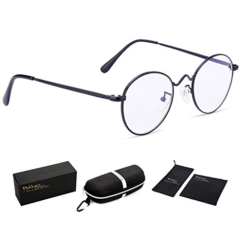 Dollger Lennon Style Vintage Circle Hippie Sunglasses with Polarized Lens (Clear Lens+Black Frame, Premium Polarized Lens)