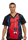 Tooniforms Cherokee Men's V-Neck Spiderman Let's Hang Print Scrub Top Large