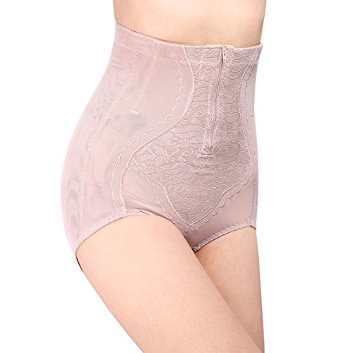Shymay Women's Zipper Closure Hi-Waist Tummy Control Panties, Nude, Tag size 2XL=US size X-Small