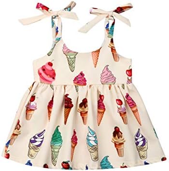 Toddler Kids Baby Girl Halter Sleeveless Bodysuit Ice Cream Print Flared Dress Summer Clothes Outfit Sets