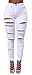 BAIFERN Women's Ripped Washed Hole Denim Long Jeans (Medium, White)