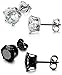 FIBO STEEL Stainless Steel Mens Womens Stud Earrings Black Round Cubic Zirconia Inlaid, 3mm-8mm Available (2 pairs set)
