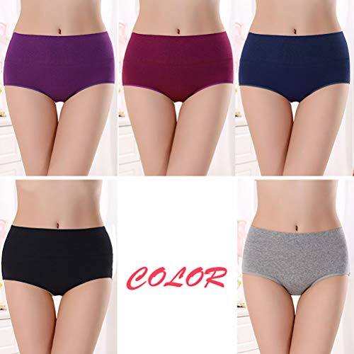 ASIMOON Women’s Cotton Underwear 5 Pack Mid Waist Briefs Breathable Soft Ladies Stretch Panties Underpants