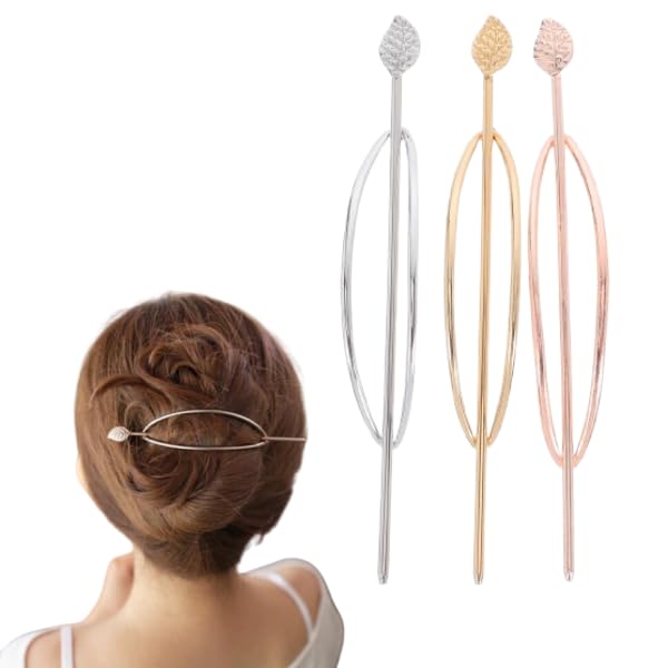 Photo 1 of POPETPOP French Hair Bun Clip - Minimalist Bun Pins With Stick, Slide Ponytail Barrette, Oval Holder, Hairpin Cuff Accessories for Women Girls