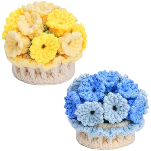 Vobumix 2pcs Crochet Kit for Beginners Crochet Coasters Kit Flowers Potted Plant Crochet Knit, Starter Crochet Kit Complete Beginner Crochet Kit for Adult