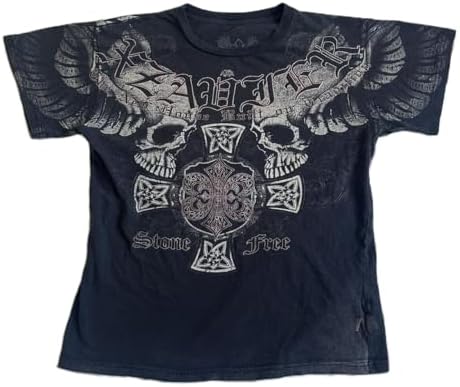 Womens Y2k Skull Graphic Print Crop Tops 90s Vintage Aesthetic