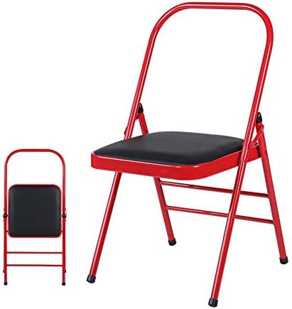 CJC Chairs Folding Yoga Backless Standard Prop Practice Asana Activity Padded Foldable 4 Color (Color : Red+Black)