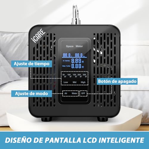 Smart Ozone Generator, 60000mg/h Ozone Generator for Water and Air, Air Purifier with Timer, Ozone Machine for Bathroom, Kitchen, Smoke, Cars, Pets, Fruits, Vegetables