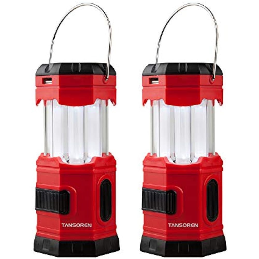 TANSOREN 2 PACK Portable LED Camping Lantern Solar USB Rechargeable 3