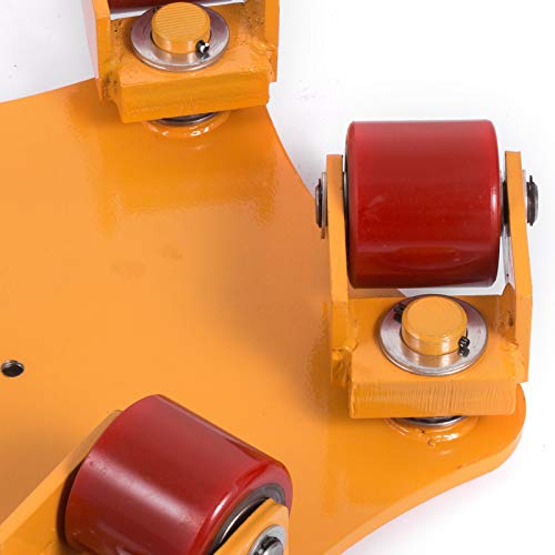 OrangeA Industrial Machinery Mover 11000Lbs Capacity Machinery Mover Skates 5 Rollers 360 Degree Rotation Machinery Mover Dolly with 39 Inch Push Rod (4T with Bar/ 360° Rotation)