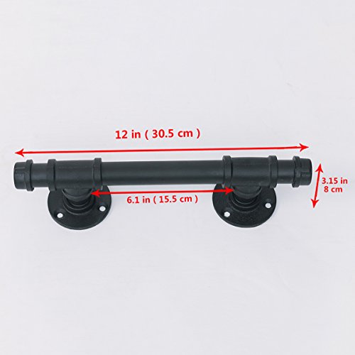 Industrial Pipe Barn Door Handles and Pulls,Antique Front/Exterior/Interior Door Cabinet Handle,Rustic Gate Handles Cast Iron Grab Bar 12in Black(2pcs) - Thumbnail 4