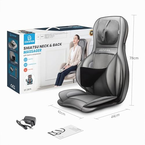 Comfier Back and Neck Massager with Air Compression, Shiatsu Electric Massager with Heat and Rolling, Massage Seat for Whole Body