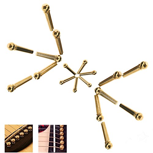 6pcs Brass Metal Bridge Pins End Pin Gold Compatible with Acoustic Guitar Parts Replacement - Thumbnail 3