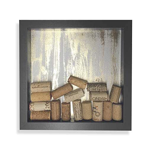 Wine Cork Shadow Box, Farmhouse Glam, Black & Gold, 9 7/8