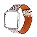 HotGlows Classic Lattices Leather Watch Band Wristband Strap with Metal Frame Compatible with Fitbit Blaze Smart Watch Replacement Fitness Strap Women Men (Khaki)