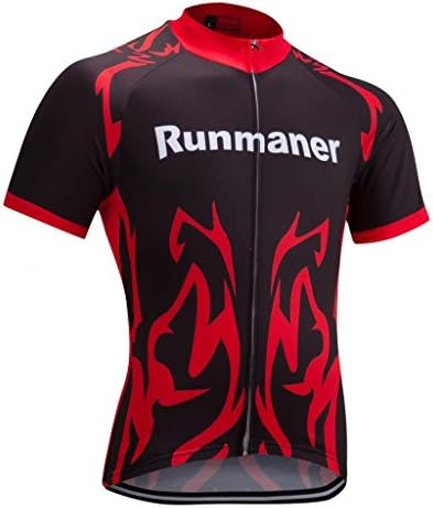 Runmaner Men's Cycling Jersey Short Sleeve Bike Clothing (XXXX-Large, Black Red)