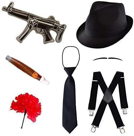 Robelli Small Gangster Fancy Dress Set (Hat, Tie, Braces, Moustache, Gun, Cigar & Carnation)