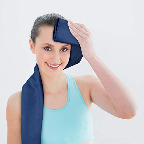 sunland Microfiber Non-Slip Yoga Towel Sweat Absorbent Soft Hot Yoga Towel + Hand Towel 2 in1 Set with Carry Bag Ideal for Pilates Hot Yoga Bikram 24 inches x 72 inches Navy Blue