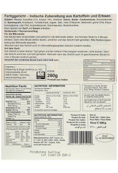Ashoka Microwaveable Ready to Eat Meals - Aloo Matar Mildly Spiced Potatoes and Green Peas in a Creamy Gravy (Pack of 4)