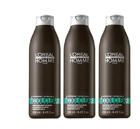 Loreal LP Homme Cool Clear Shampoo 3 x 250 ml Anti-Schuppen-Shampoo