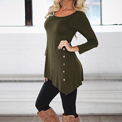 Amimgo-Womens-34-Sleeve-Loose-Button-Trim-T-Shirt-Round-Neck-Asymetrical-Tunic-Blouse