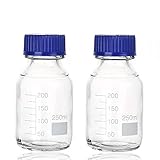 Para-wish Thick Glass Round Media Storage Bottles with Blue GL45 Screw Cap Pk/2 Thick Graduated Borosilicate Pyrex Glass Container