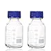 Para-wish Thick Glass Round Media Storage Bottles with Blue GL45 Screw Cap Pk/2 Thick Graduated Borosilicate Pyrex Glass Container