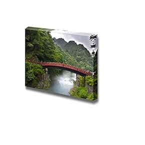 Red Sacred Bridge Shinkyo in Nikko Japan and a Mist Rising from The River - Canvas Art Wall Art - 12" x 18"