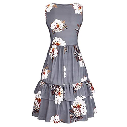 Witspace Women's Beach Summer V-Neck Floral Printed Sleeveless Ruffle Swing Dress - Thumbnail 3