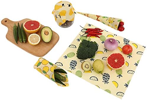 Reusable Beeswax Food Storage Wraps - 4 Piece Assorted Size Variety Pack (1 Small, 2 Medium, 1 Large) - Organic, Sustainable & Washable - Plastic Free & Biodegradable