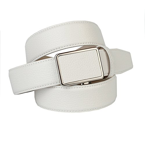 Anthoni Crown designer men`s leather belt white color classic design with silver metallic automatic buckle 1,4" width 38"-46" lengths/17T90 (38)