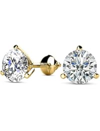 1/4-2 Carat Total Weight Round Diamond Stud Earrings 3 Prong Martini Screw Back (H-I Color SI2-I1 Clarity)