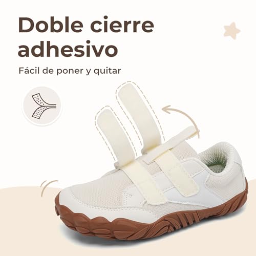 SAGUARO Kids Girl Boy Barefoot Sneakers Lightweight Soft Comfortable Barefoot Shoes Minimalist Trail Shoes for Sport and Daily Use,Beige,27EU