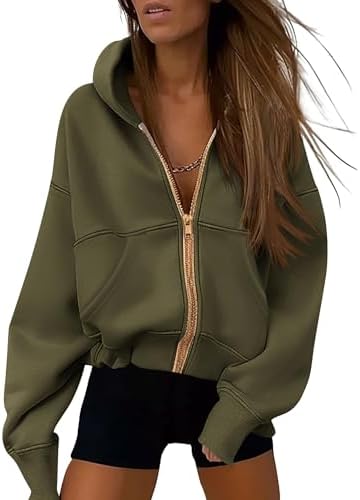 Doloame Women Zip Up Hoodies Star Graphic Print Long Sleeve