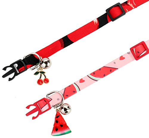 Watermelon Cherry 2 Pack Cat Collar Breakaway with Charm Safe Kitten Collars with Bell